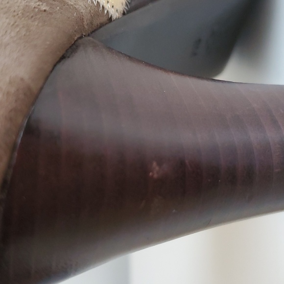 Jessica Bennett Gold Brown Patchwork Heels Front Accent Button Strap, 9M - Picture 6 of 6